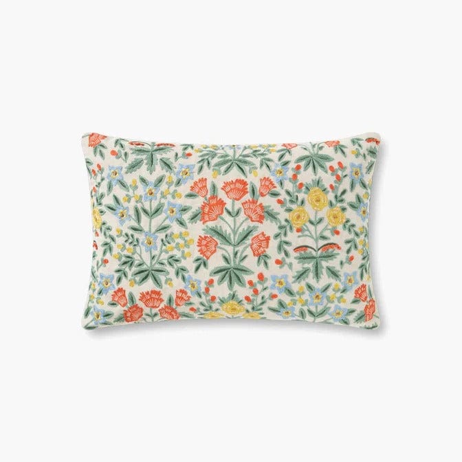 Rifle Paper Co. Pillow Mughal Rose Embroidered Lumbar Pillow - Linen