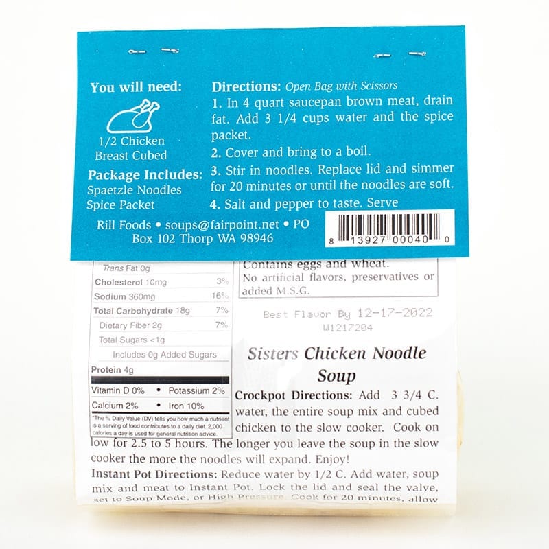 Rill's Specialty Foods Soup Mix Sister's Chicken Noodle Soup - Small