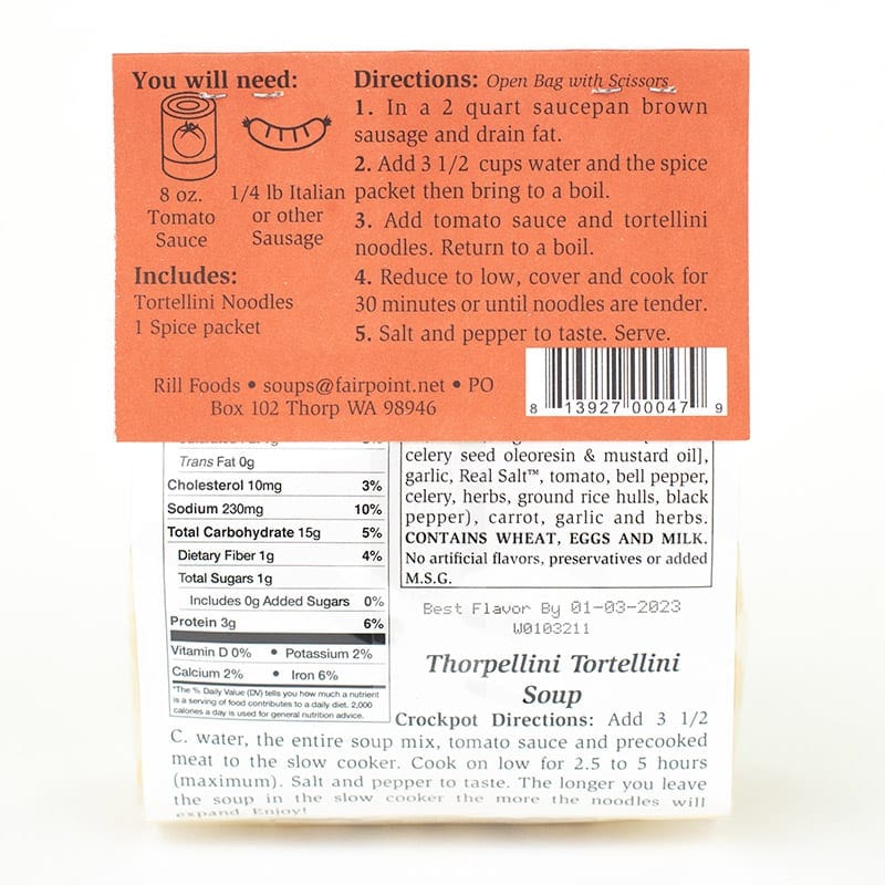 Rill's Specialty Foods Soup Mix Thorpellini Tortellini Soup
