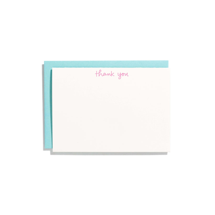 Shorthand Press Boxed Card Set Pink Handwritten Thank You Flat Note Box Set