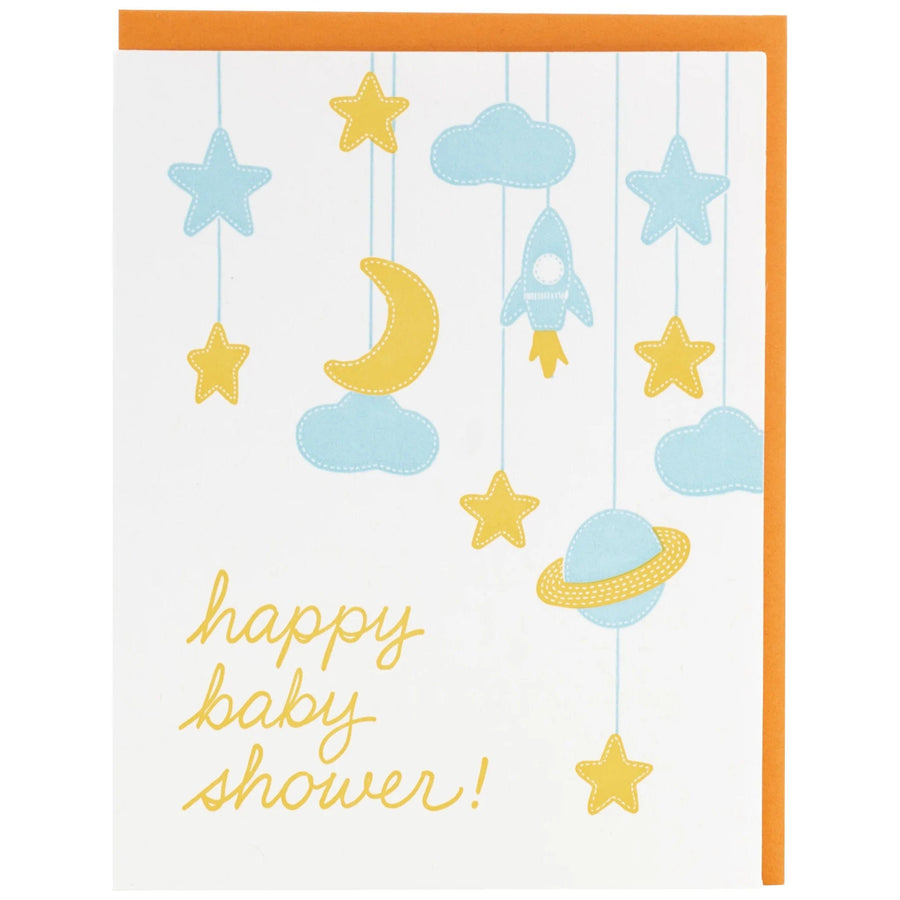 Smudge Ink Card Space Mobile Baby Shower Card