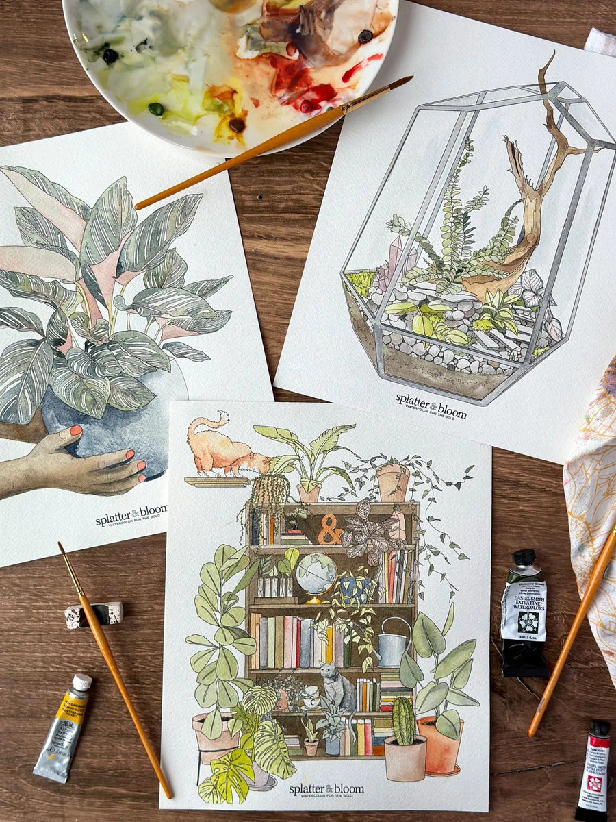 Splatter & Bloom Watercolors Watercolor Painting Kit - Plant Zen, Beginner Skill Level