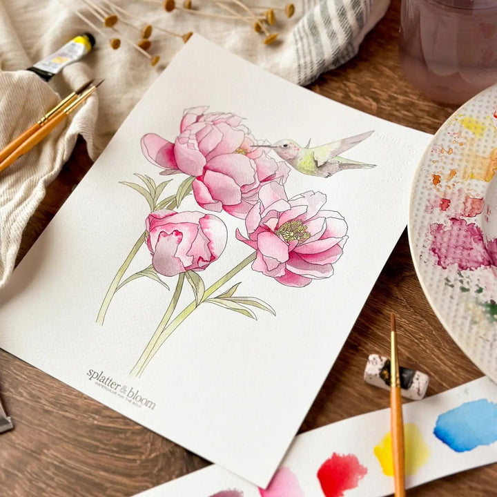 Splatter & Bloom Watercolors Watercolor Painting Kit - Spring Florals, Beginner Skill Level