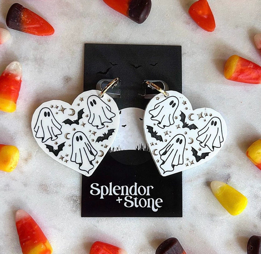 Splendor and Stone Earrings Spooky Ghost Earrings - White
