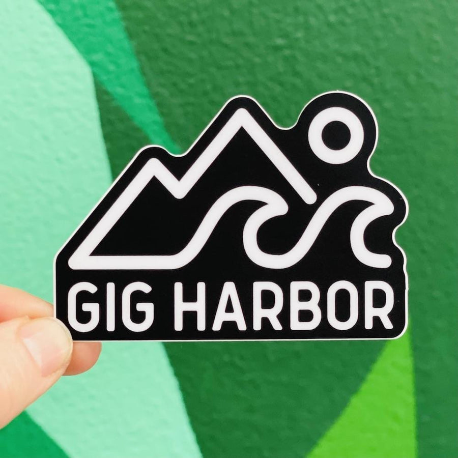 Stickers Northwest Sticker Gig Harbor Mountain, Wave, and Sun Sticker