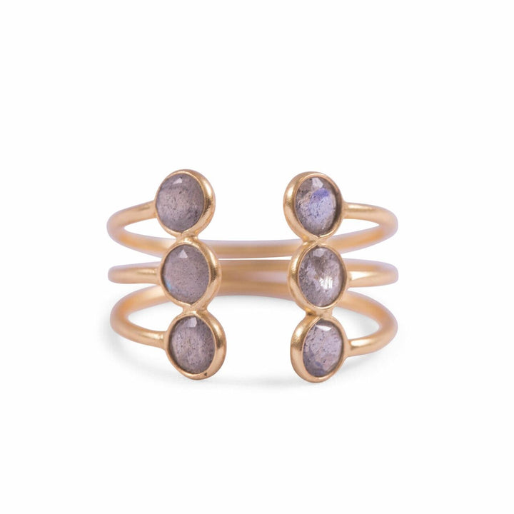 Sugarboo Ring Gold Plated Open Ring with 6 Labradorite Stones