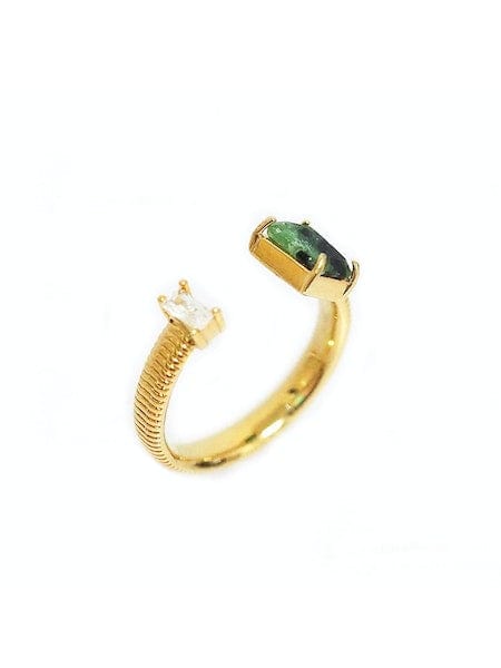 TAI Jewelry Adjustable Gold Ring with Gemstone and CZ Stones