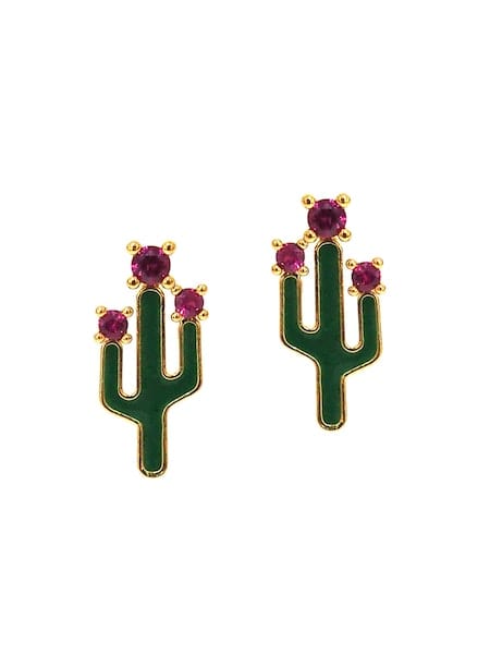 TAI Jewelry Cactus Stud Earrings with Red Stone Accents