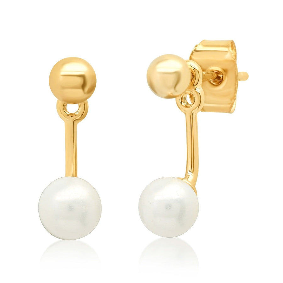 TAI Jewelry Earrings Gold Ball and Freshwater Pearl Ear Jacket