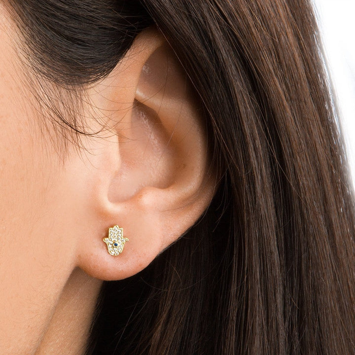 TAI Jewelry Earrings Pave Mini Hamsa Earrings - Gold