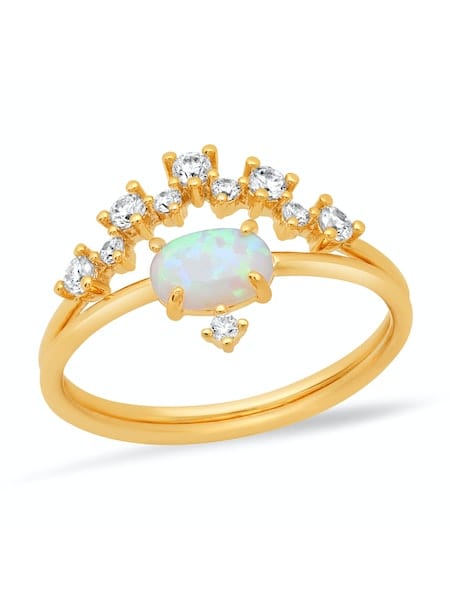 TAI Jewelry Gold CZ Crown and Opal Ring Set