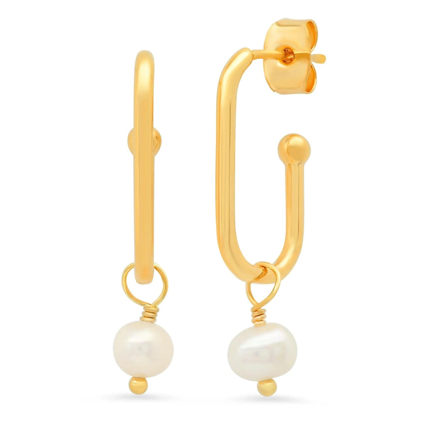 TAI Jewelry Gold Link Earrings with Pearl Charm