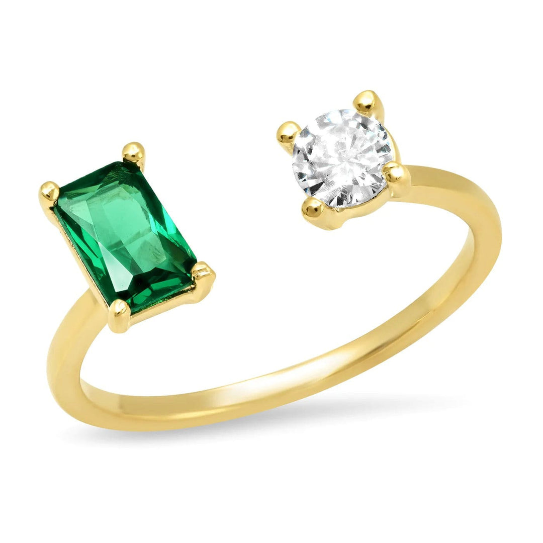 TAI Jewelry Open Ring with Emerald and CZ Stone