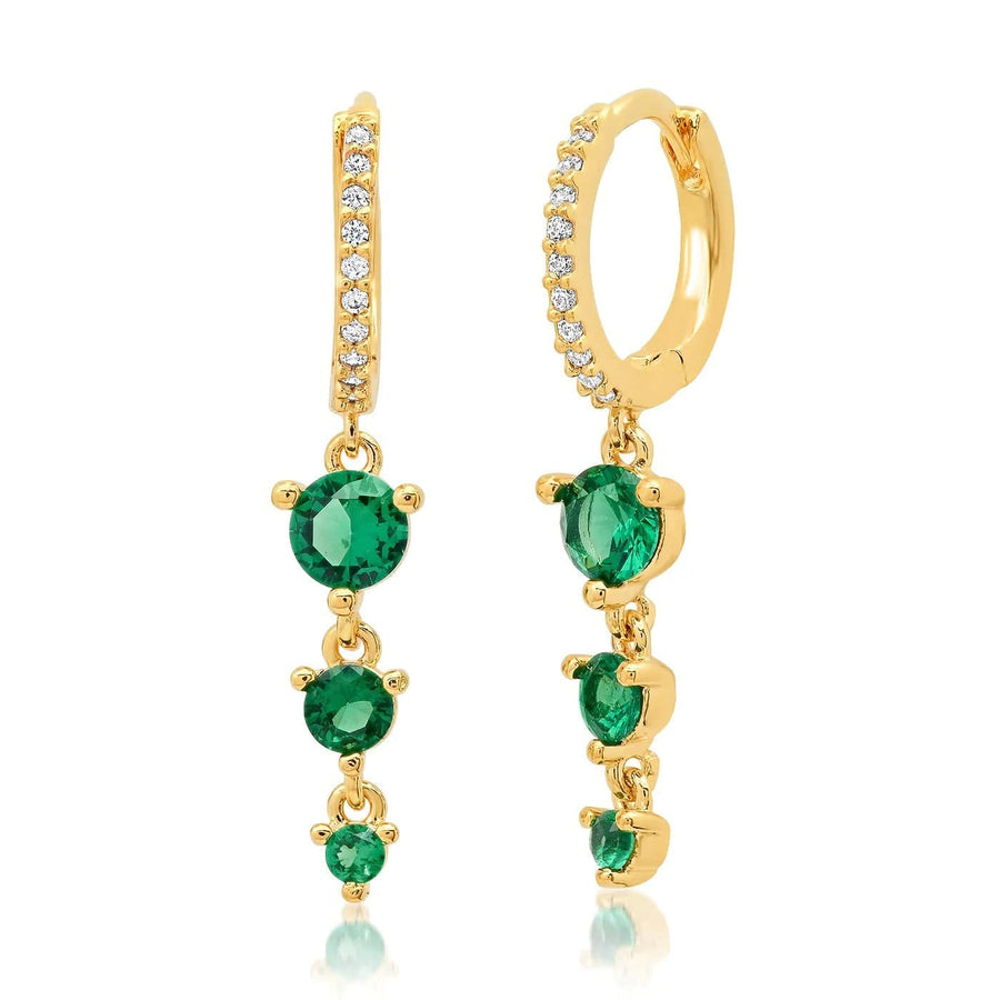 TAI Jewelry Pave Huggie with Glass Stone Dangles - Green