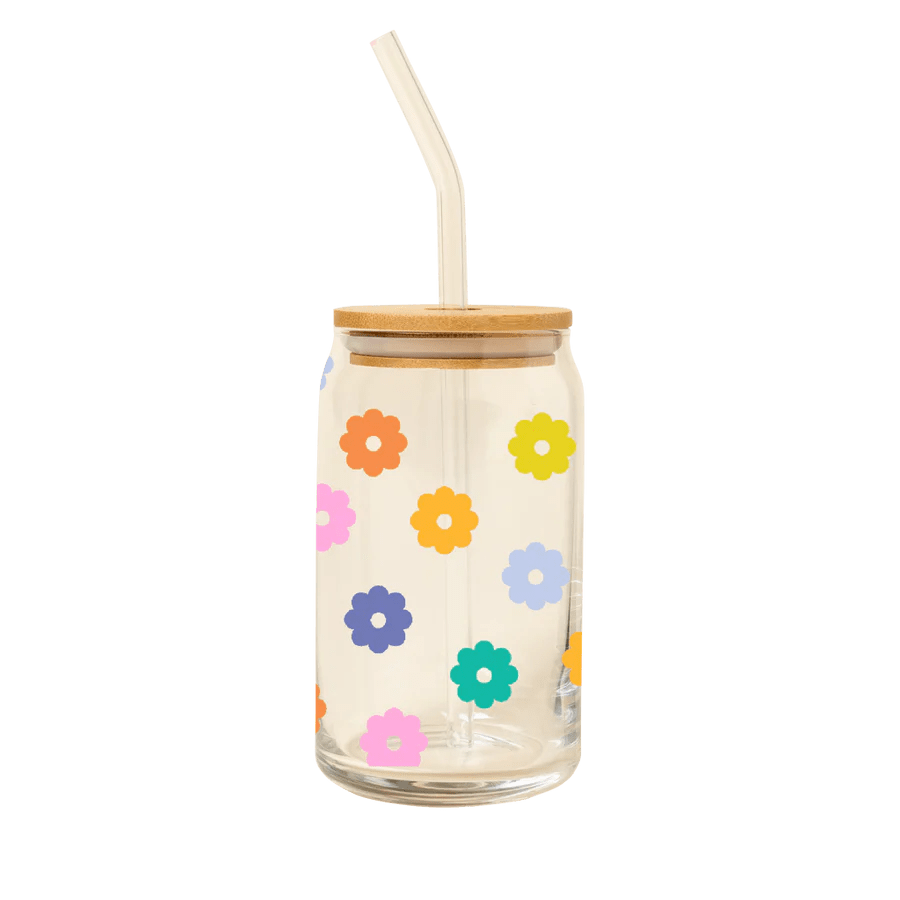 Talking Out Of Turn Drinkware Daisy Can Glass w/Lid + Straw