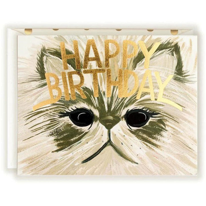 The First Snow Card Gold Cat Birthday Card