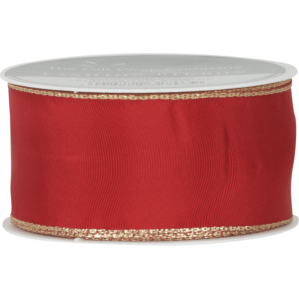 The Gift Wrap Company Ribbon Red Wired Gold Edge Satin Ribbon