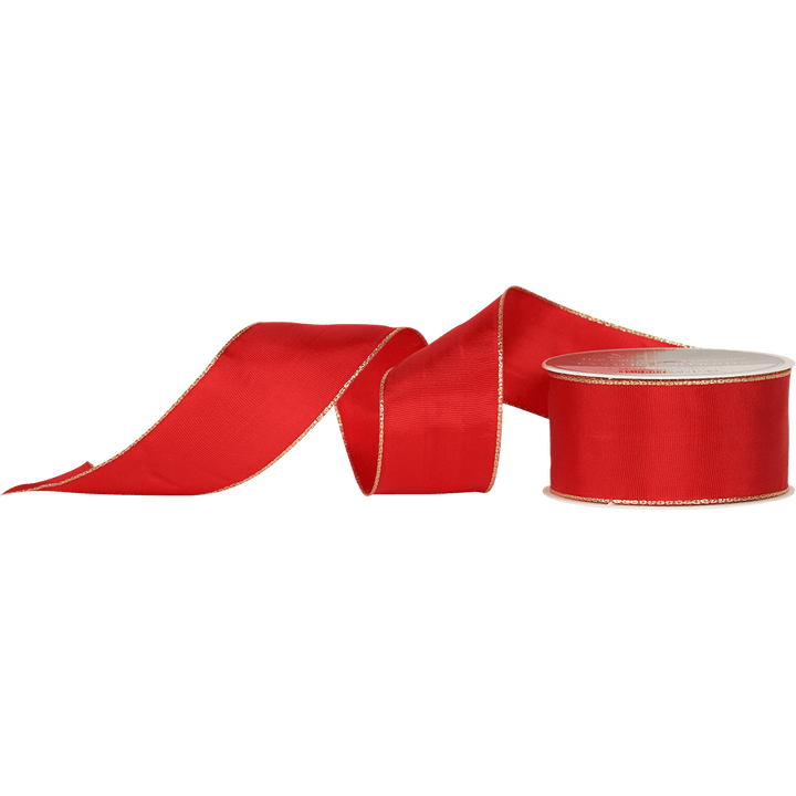 The Gift Wrap Company Ribbon Red Wired Gold Edge Satin Ribbon