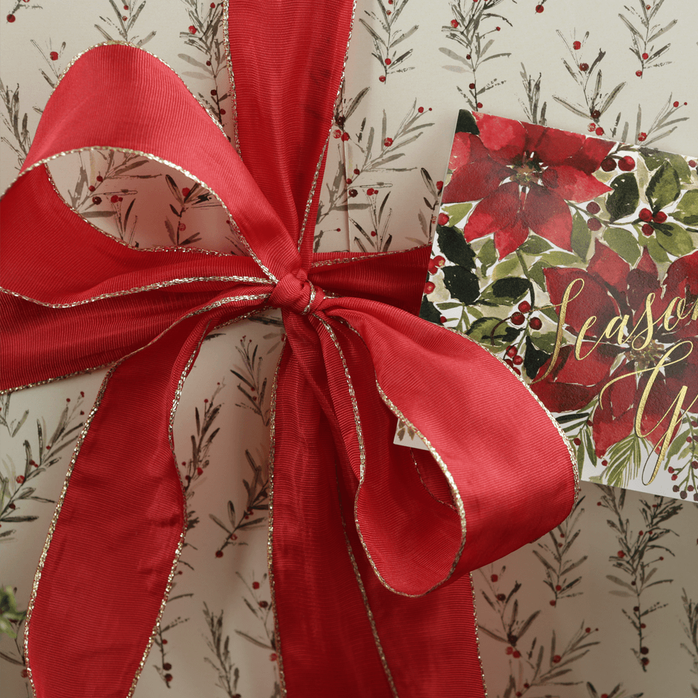 The Gift Wrap Company Ribbon Red Wired Gold Edge Satin Ribbon