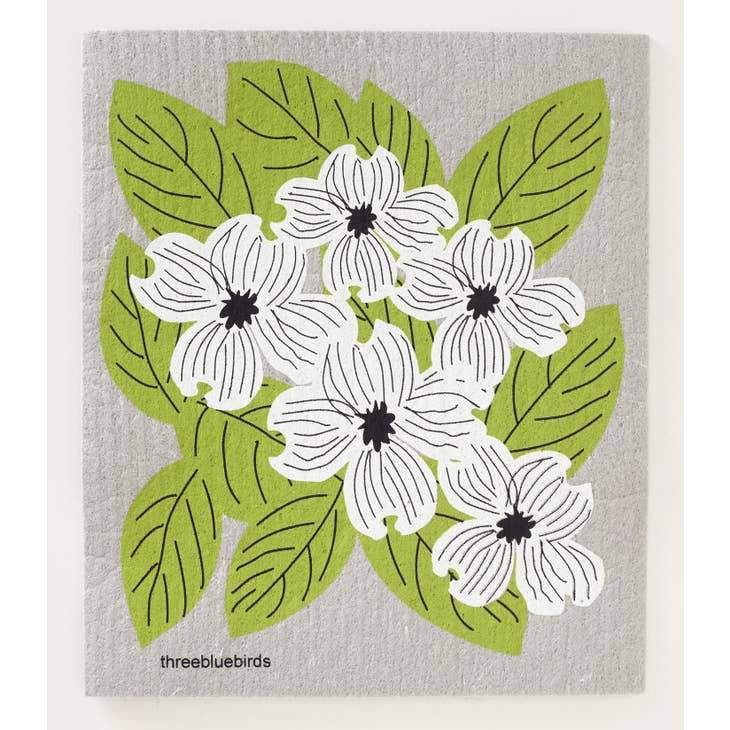 Dogwood on Grey Swedish Dishcloth Swedish Dishcloth ThreeBlueBirds 