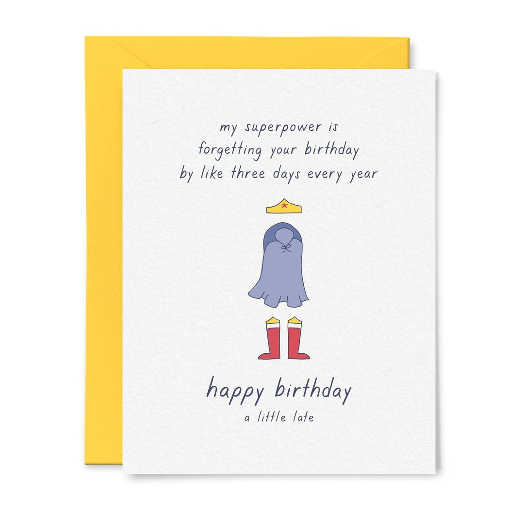 Tiny Hooray Card Belated Birthday Superpower Card