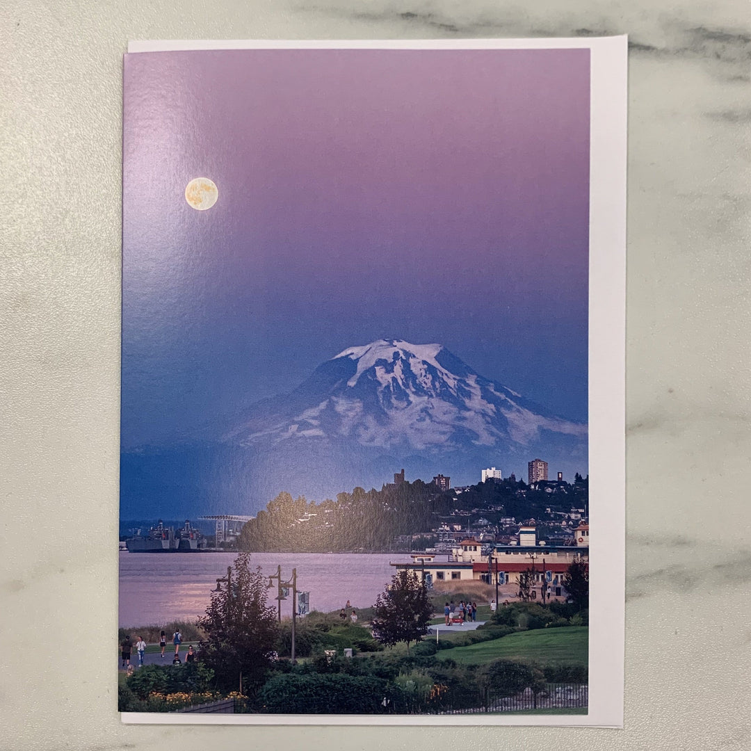 Tom Haseltine Photography Card Full Moon Over Tacoma Card
