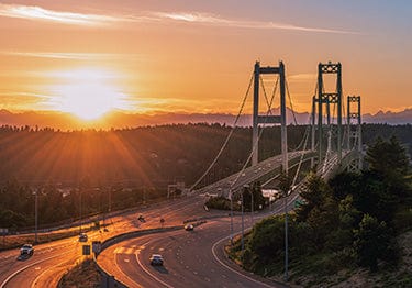 Tom Haseltine Photography Postcard Tacoma Narrows Bridge Sunset Postcard