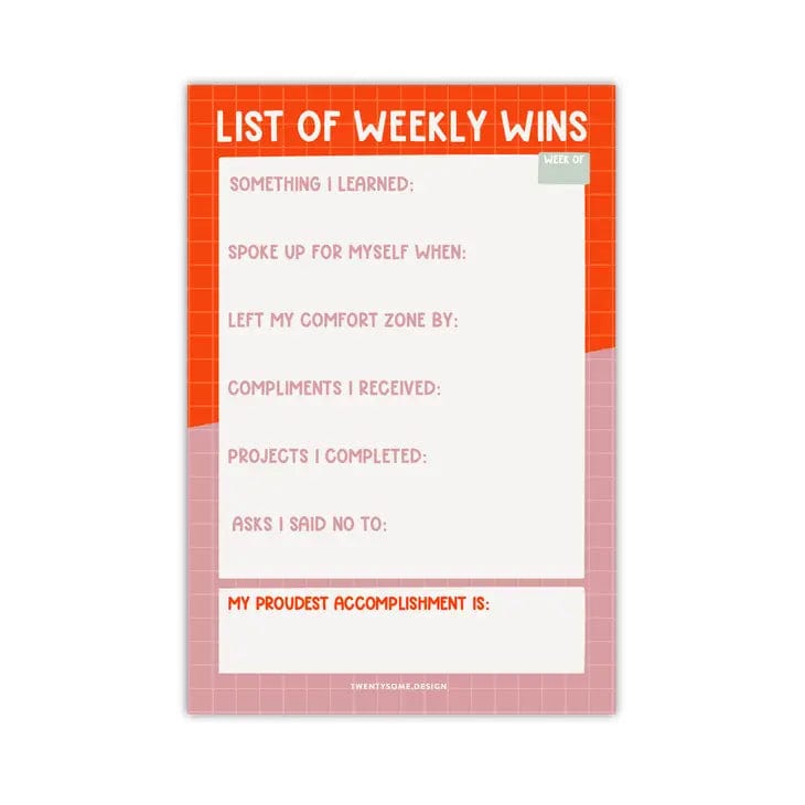 Twentysome Design Notepad List of Weekly Wins Notepad