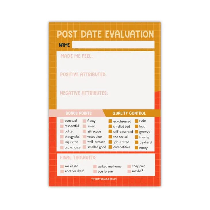 Twentysome Design Notepad Post Date Evaluation Notepad