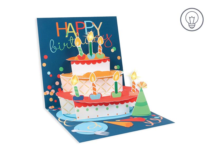 Up With Paper Card Birthday Cake Pop-Up Card w/ Lights