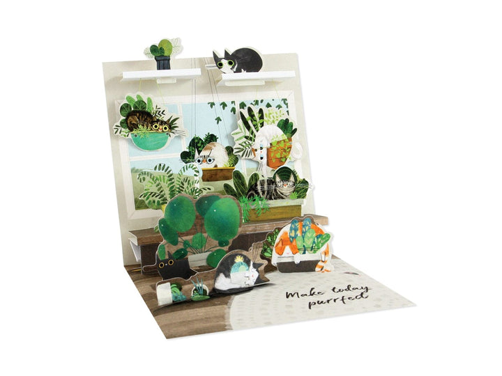 Up With Paper Card Cats in Plants Pop-Up Card
