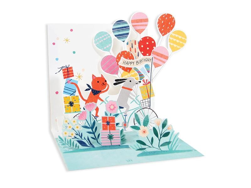 Up With Paper Card Dog & Cat Bike Ride Birthday Pop-Up Card