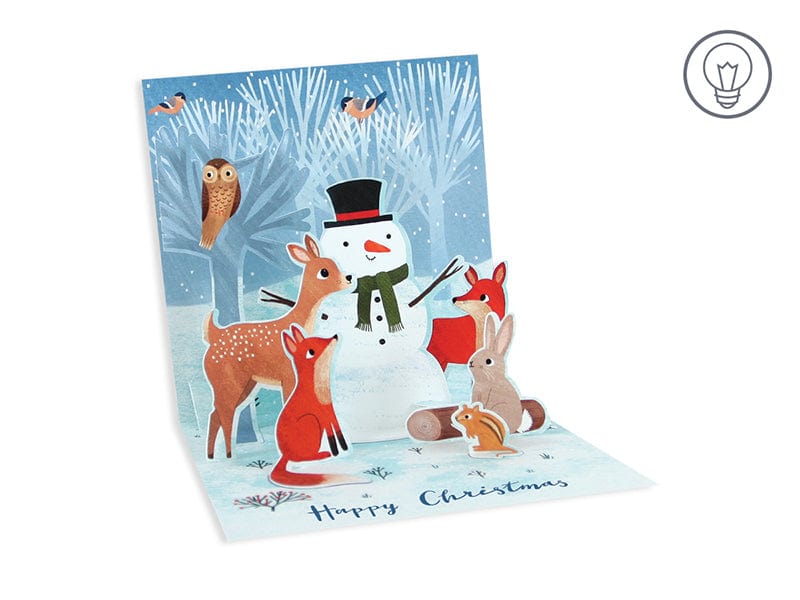Up With Paper Card Forest Snowman Christmas Pop-Up Card with Lights
