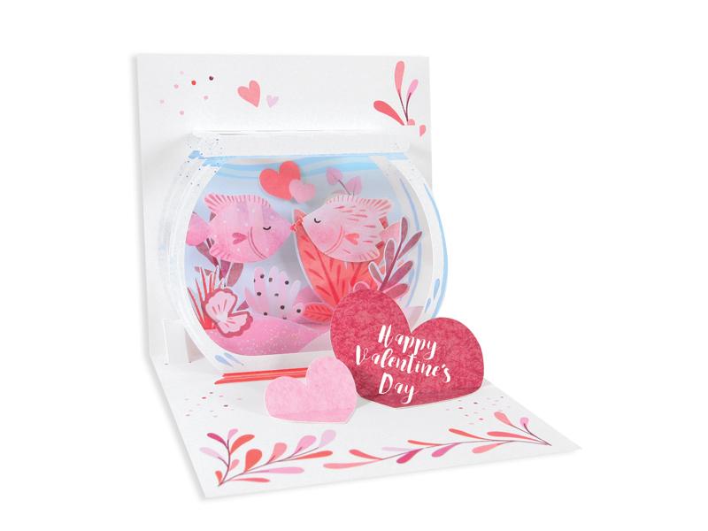 Up With Paper Card Kissing Fish Valentine Pop-Up Card