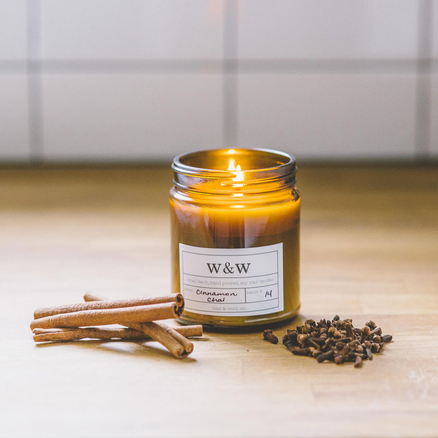 wax & wool Candle Amber Jar Cinnamon Chai - 9 oz Pure Soy Wax Candle