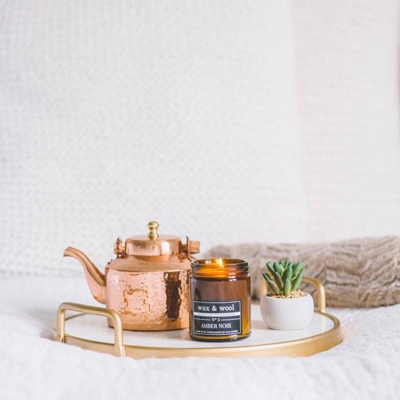 wax & wool Candle Amber Noir - 9 oz Pure Soy Wax Candle