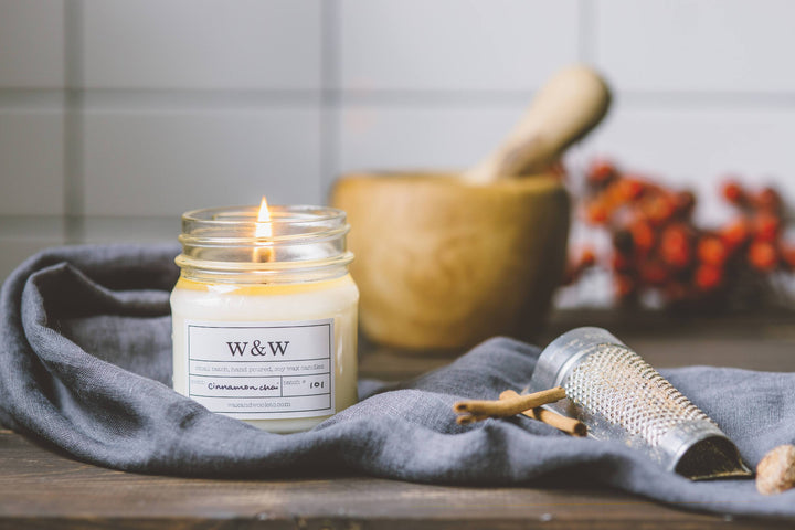 wax & wool Candle Clear Mason Jar Cinnamon Chai - 9 oz Pure Soy Wax Candle