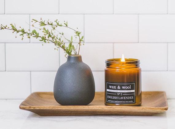 wax & wool Candle English Lavender - 9 oz Pure Soy Wax Candle