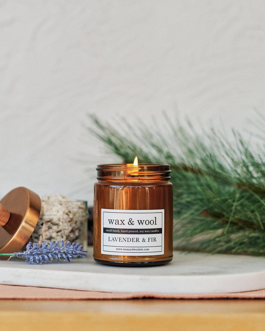 wax & wool Candle Lavender & Fir - 9 oz Pure Soy Wax Candle