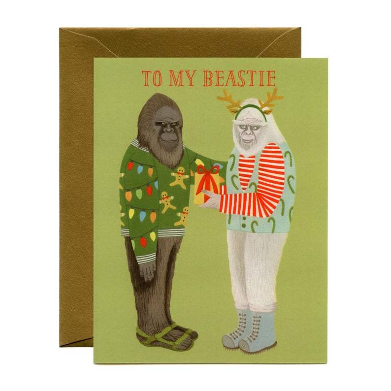 Yeppie Paper Card Bigfoot & Yeti Holiday Card - "To My Beastie"