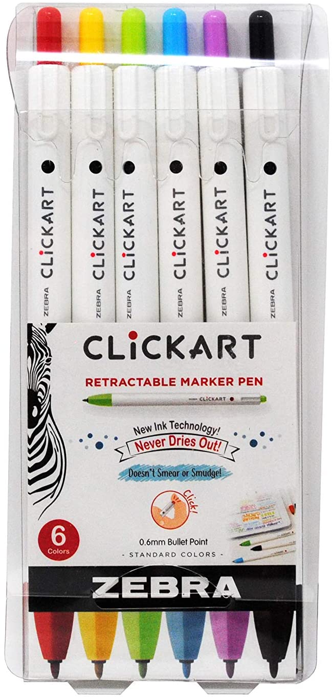 Zebra Pen ClickArt Retractable Marker Pen 0.6mm - Set of 6